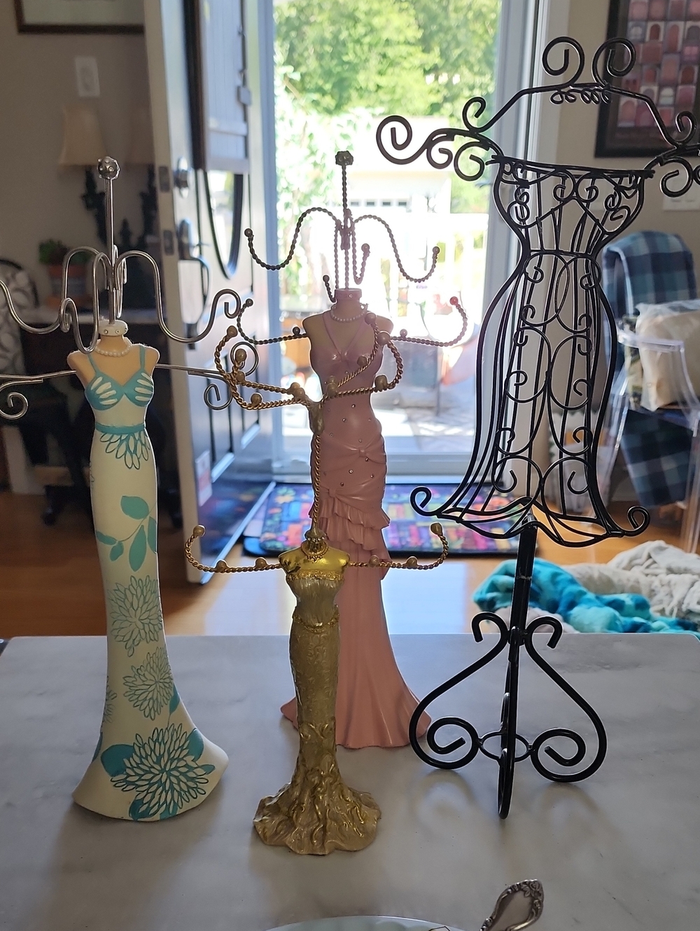 Set Of 4 Decorative Dress Form Jewelry Stand - Pink, Gold, White